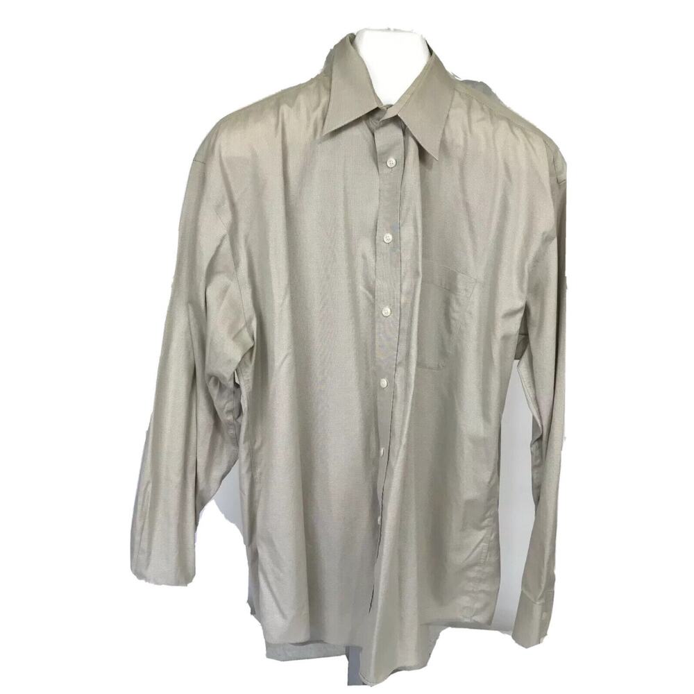 Joseph &‎ Feiss Mens No Iron Button Front Cotton Beige Plaid Shirt Size 17.5